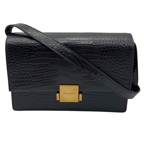SAINT LAURENT BLACK 2018 CROCODILE EMBOSSED LEATHER MEDIUM BELLECHASSE SHOULDER - Picture 1 of 16
